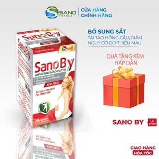 Viên uống bổ sung sắt Sano By Lọ 30 viên bổ bầu bổ máu, Acid Folic, cải thiện tình trạng thiếu máu - Sanofia