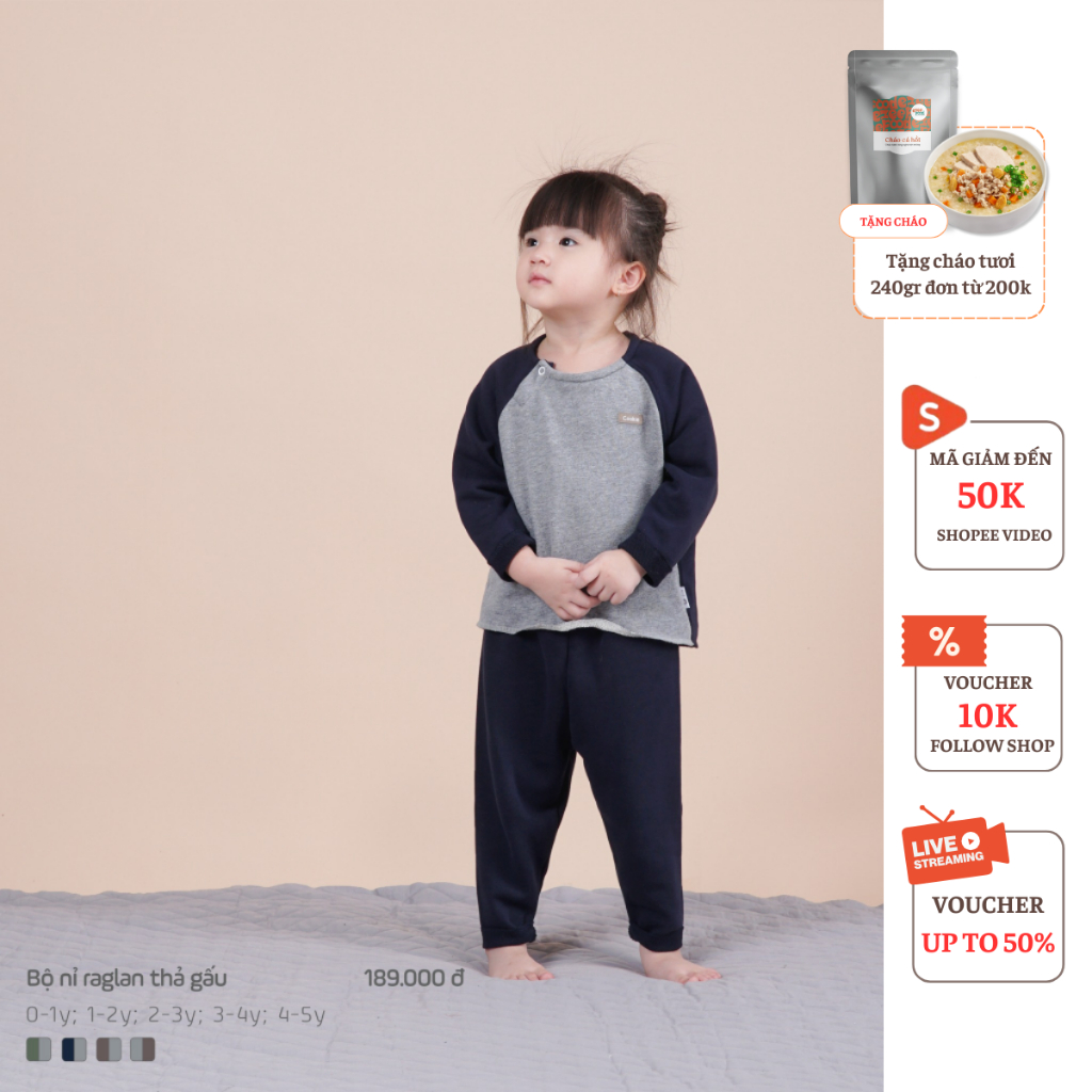 [COOKIE] Bộ nỉ raglan cho bé quần thả gấu size 1-5y