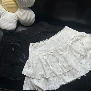 GUMMY DEROSE SKIRT - Váy Thun Thêu Cạp Trễ 2 Tầng Đính Nơ Siêu Xinh (2 MÀU)