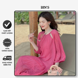Váy đi biển - Đầm bầu dáng babydoll dài tay khoét vai chất liệu tơ cao cấp -  Đầm tơ 2 lớp Quảng Châu - Đầm Maxi