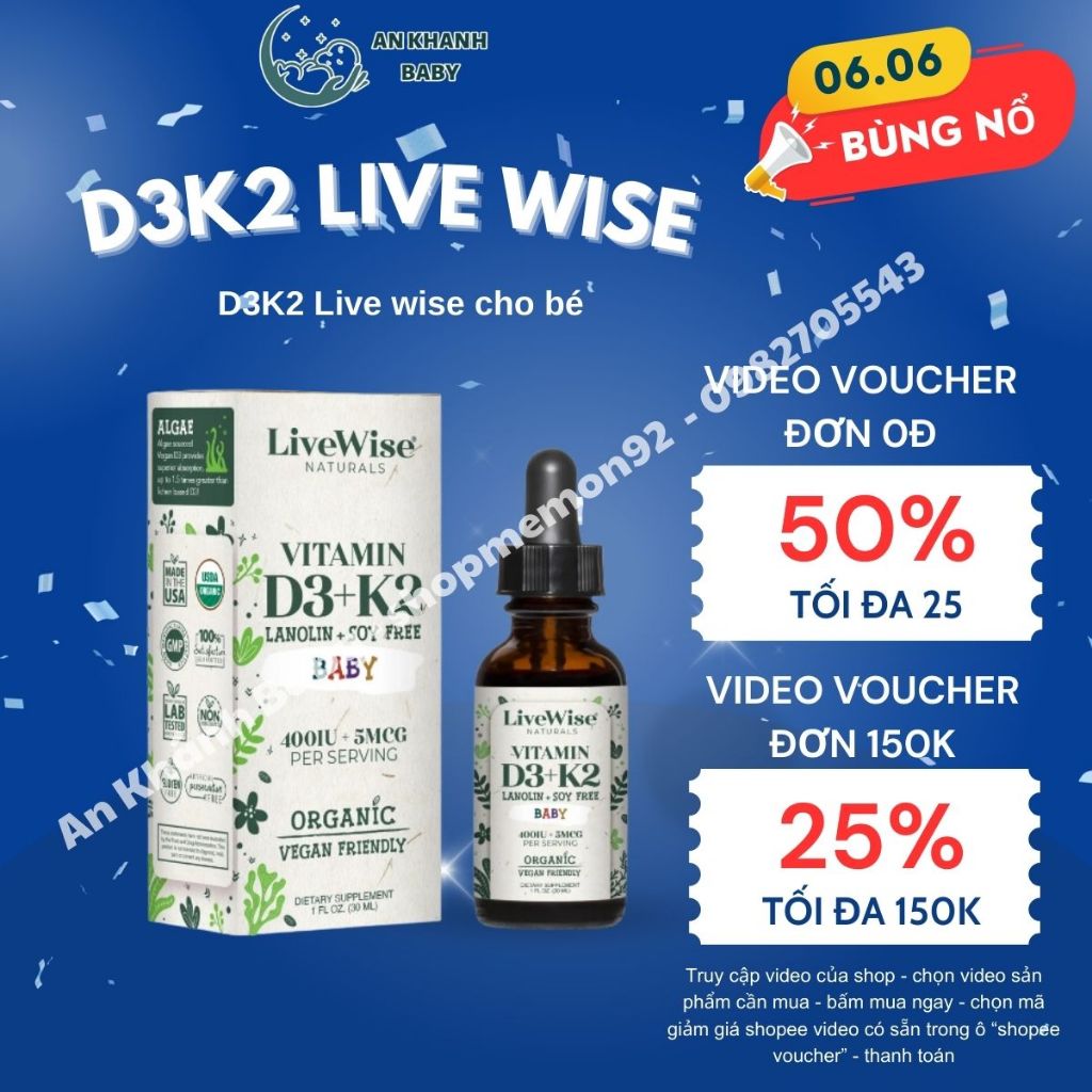 Vitamin D3K2 Organic Livewise MẪU MỚI
