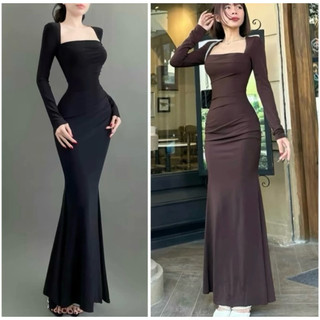 đầm body dài sang chảnh tay dài cổ vuông tiệc Bigsize 40-120kg |THU TUYỀN|