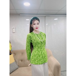 B.a110 - áo lẻ bà ba lụa in hoa lá cài nút cổ tròn - hân nguyễn áo bà ba