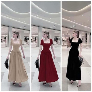 Đầm xoè cổ vuông tay ngắn dáng dài bigsize 40-120kg |thu tuyền|