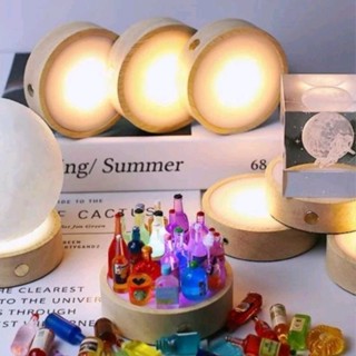 Đế đèn led gỗ tròn ánh sáng trắng KT 6,8,10cm làm đèn ngủ, đèn handmade, đèn decor