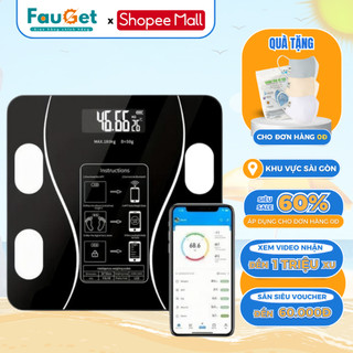 Cân Sức Khỏe Điện Tử Bluetooth FAUGET, Mặt Kính Cường Lực Chịu Tải 220Kg Phân Tích Chỉ Số Cơ Thể Trên Điện Thoại