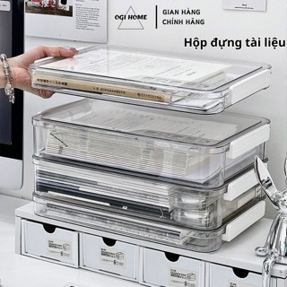 Hộp Đựng Tài Liệu Trong Suốt Khay Nhựa Đựng Tài Liệu Có Nắp Khoá Chống Bụi Khổ A4 Để Bàn Tiện Lợi OGI HD01