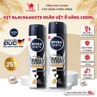 Xịt Ngăn Mùi NIVEA MEN Black&White Ngăn Vệt Ố Vàng Vượt Trội (150 ml) - Giảm hình thành vệt ố vàng và cặn trên áo