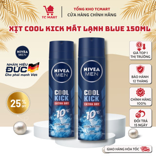 Xịt Ngăn Mùi NIVEA MEN Cool Kick Mát Lạnh Blue (150ml) - Tạo Cảm Giác Mát Lạnh Lan Tỏa Trên Da