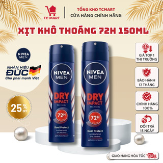 Xịt Ngăn Mùi NIVEA MEN Khô Thoáng - Dry Impac (150 ml) - Khô thoáng tức thì 72h