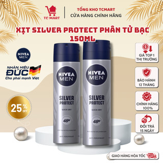 Xịt Ngăn Mùi NIVEA MEN Silver Protect Phân Tử Bạc (150ml) - Ngăn Khuẩn Gây Mùi Vượt Trội