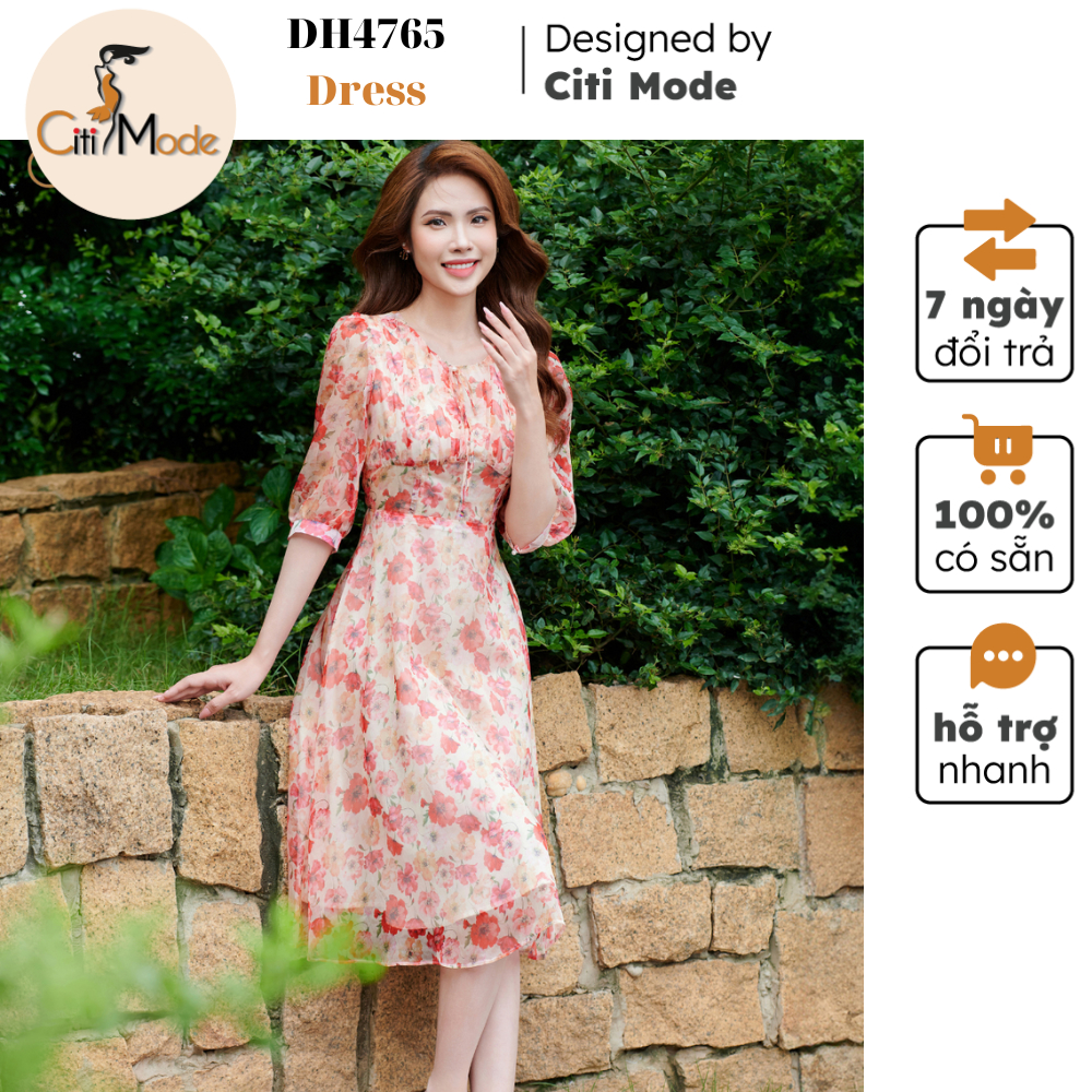 Đầm công sở CITI MODE FASHION thiết kế dáng xoè hoa cam tay lỡ cổ nơ DH4765