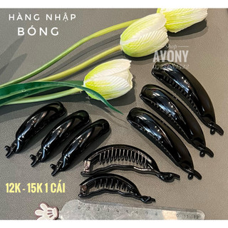 Kẹp tóc ngang - Kẹp chéo, cóc mo nhựa bóng đen trơn (hàng nhập)