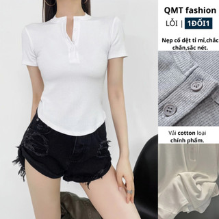 Aó Thun Nữ Cổ Tròn Ngắn Tay Cài Nút Chất Vải Thun Hàn Nhẹ Mát Ôm Nhẹ Body Sexy, áo Cộc Tay Cho Nữ Phong Cách Hàn Quốc