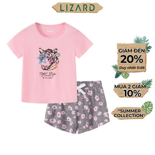 Bộ quần áo bé gái Lizard áo cộc tay quần short in hình Tiger màu hồng - 5SS24SE065