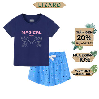 Bộ quần áo bé gái Lizard áo cộc tay quần short in magical màu xanh dương đậm - 5SS24SE065