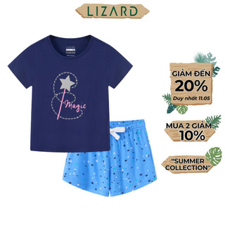 Bộ quần áo bé gái Lizard áo cộc tay quần short in ngôi sao magic màu xanh dương đậm - 5SS24SE065