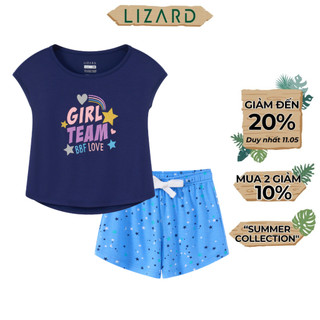 Bộ quần áo bé gái Lizard bộ mặc nhà áo thun ngắn tay in hình girl quần đùi cạp chun màu xanh dương - 5SS24SE064