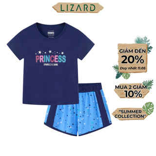 Bộ quần áo bé gái Lizard áo cộc tay quần short in chữ màu xanh dương đậm - 5SS24SE065