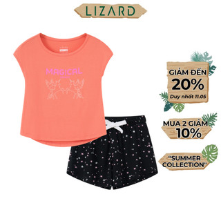 Bộ quần áo bé gái Lizard bộ mặc nhà áo thun ngắn tay in hình magical quần đùi cạp chun màu cam - 5SS24SE064