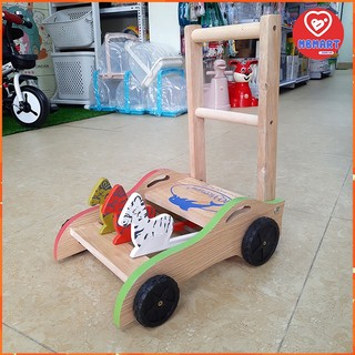 Xe tập đi gỗ IQ Toys hình con gà, con ngựa