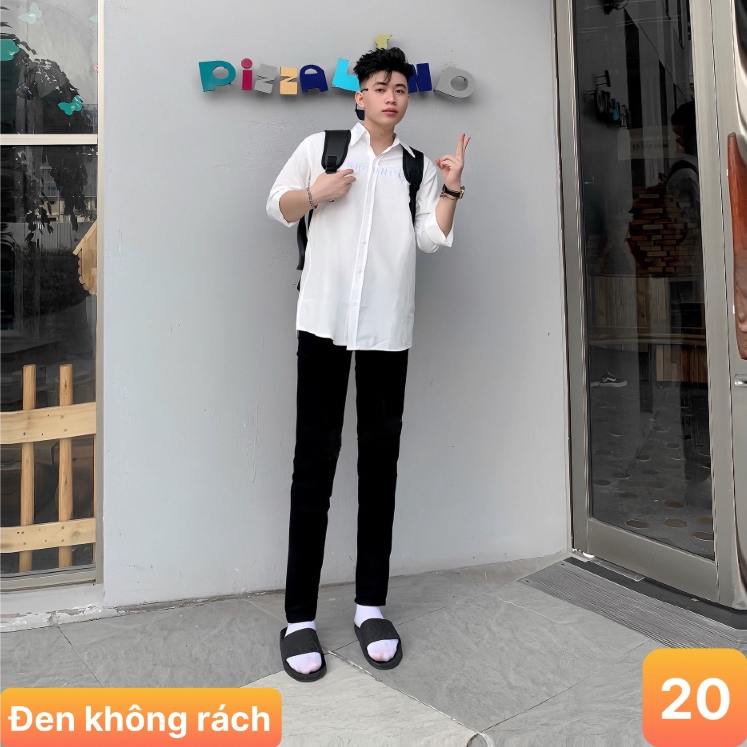 Quần jeans nam boy phố rách vá gối màu xanh chất bò cao cấp co dãn 4 chiều form skinny Lavado 33 mới