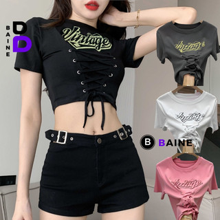 Áo Croptop Ôm Body VINTAGE ĐAN TRƯỚC Đẹp Sexy Nữ, Áo Thun Raglan Chất Borip Kiểu In Họa Tiết Thời Trang BAINE