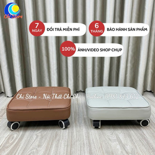Ghế xoay bệt bánh xe ngồi làm móng chân, nail tiện lợi cao 12cm bọc da vuông múi siêu xinh nhấn múi
