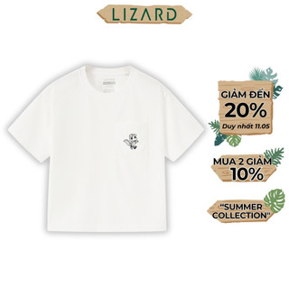 Áo Thun T-shirt Lizard trẻ em 100% cotton có túi màu trắng - 6SS24TS070