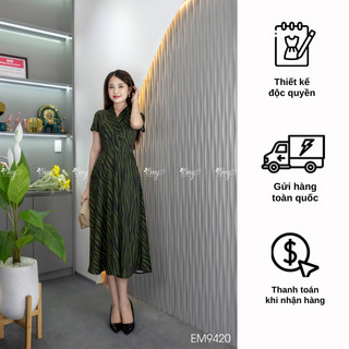 Đầm emy em9420 xoè vằn đen