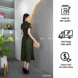 Đầm EMY EM9420 Xoè Vằn Đen