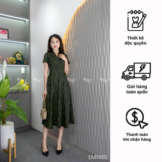 Đầm EMY EM9420 Xoè Vằn Đen