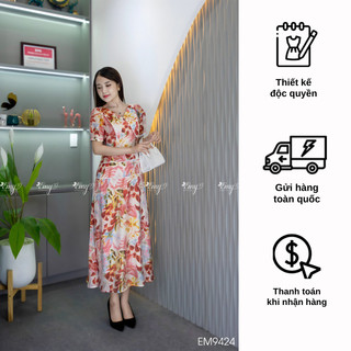 Đầm EMY EM9424 Xoè Hoa Cổ Lá