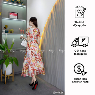 Đầm EMY EM9424 Xoè Hoa Cổ Lá