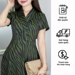 Đầm EMY EM9420 Xoè Vằn Đen