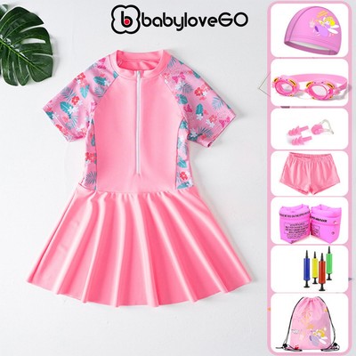 Đồ bơi bé gái BabyloveGO bộ váy bơi liền thân kèm quần bảo hộ cho bé chất liệu co giãn thoải mái
