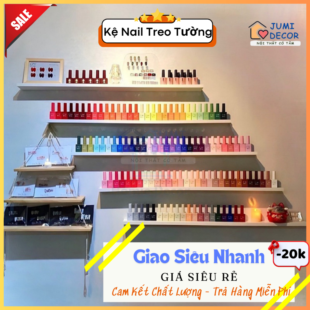Kệ Sơn Nail Treo Tường Cho Spa Kệ Gắn Tường Để Sơn Móng Bản Rộng 8cm Siêu Chắc Chắn - Jumi Decor