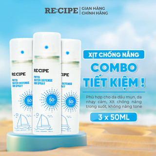 Combo 3 Chai Xịt Chống Nắng Recipe size mini đi Du Lịch, đi chơi, mang lên máy bay 50ml