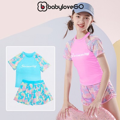 Đồ bơi bé gái BabyloveGO set đồ bơi áo kèm váy hoạ tiết siêu xinh cho bé