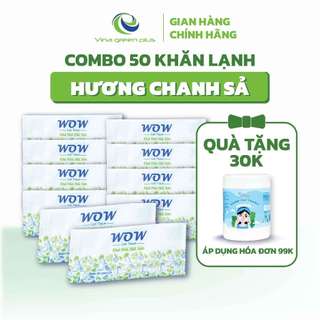 Combo 50 Khăn lạnh cao cấp Wow hương chanh sả, khử mùi hải sản, thơm nhẹ, mịn màng, vải không dệt