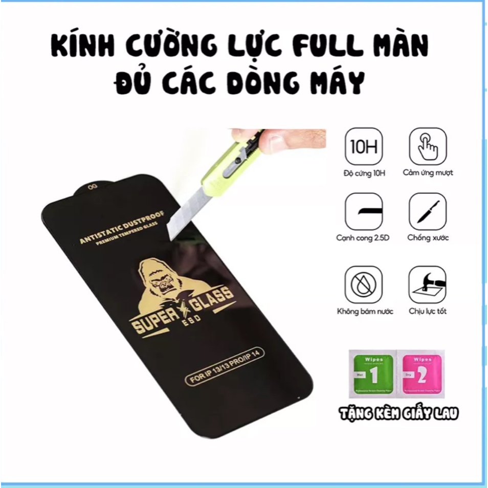 🌟🌟 Kính cường lực KINGKONG tĩnh điện phủ nano chống ánh sáng xanh IPHONE XR XS X 12 13 14 11 15 PRO MAX