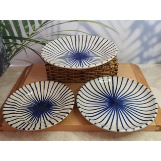Dĩa xưa gốm sứ phong cách cổ xưa họa tiết sọc hàng rẻ lái thiêu 4 size 16cm - 18cm - 20cm - 25cm