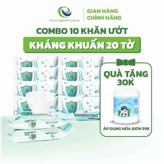 Combo 10 Khăn ướt có cồn Wow hương chanh sả, Kháng khuẩn, tiện lợi mang theo | KU-20-CB10