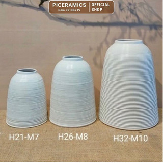 Bình hoa dáng chuông vân ganh gốm Bát Tràng màu trắng, cao 21cm/26cm/32cm