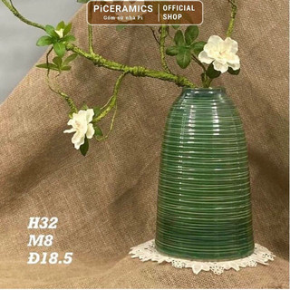 Bình hoa gốm Bát Tràng cao 32cm, dáng chuông vân ganh, men bóng/mộc nhiều màu