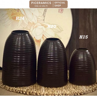 Bình cắm hoa màu nâu mộc, dáng chuông vân ganh, gốm Bát Tràng, cao 15/20/24/29cm