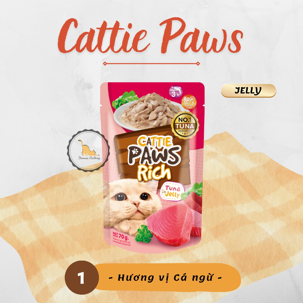 PATE CHO MÈO CATTIE PAWS RICH GÓI 70g ĐỦ HƯƠNG VỊ THỊT GÀ CÁ NGỪ