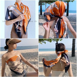 Khăn lụa vuông quấn tóc làm áo thắt nơ công sở - Khăn turban choàng cổ nhiều màu 90x90cm - Mã 9021