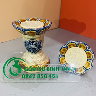 Chân nến thờ, đế nến, đế thắp nến đồ thờ cúng men rạn nổi Bát Tràng chuẩn 100%