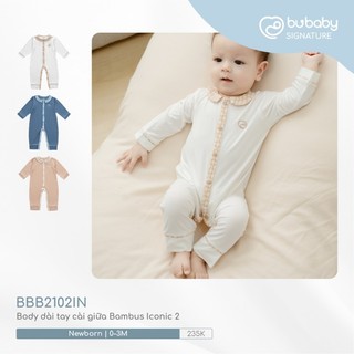 Bu baby sơ sinh - body dài tay cài giữa bambus iconic 2 bbb2102in cho bé |quần áo bu chính hãng